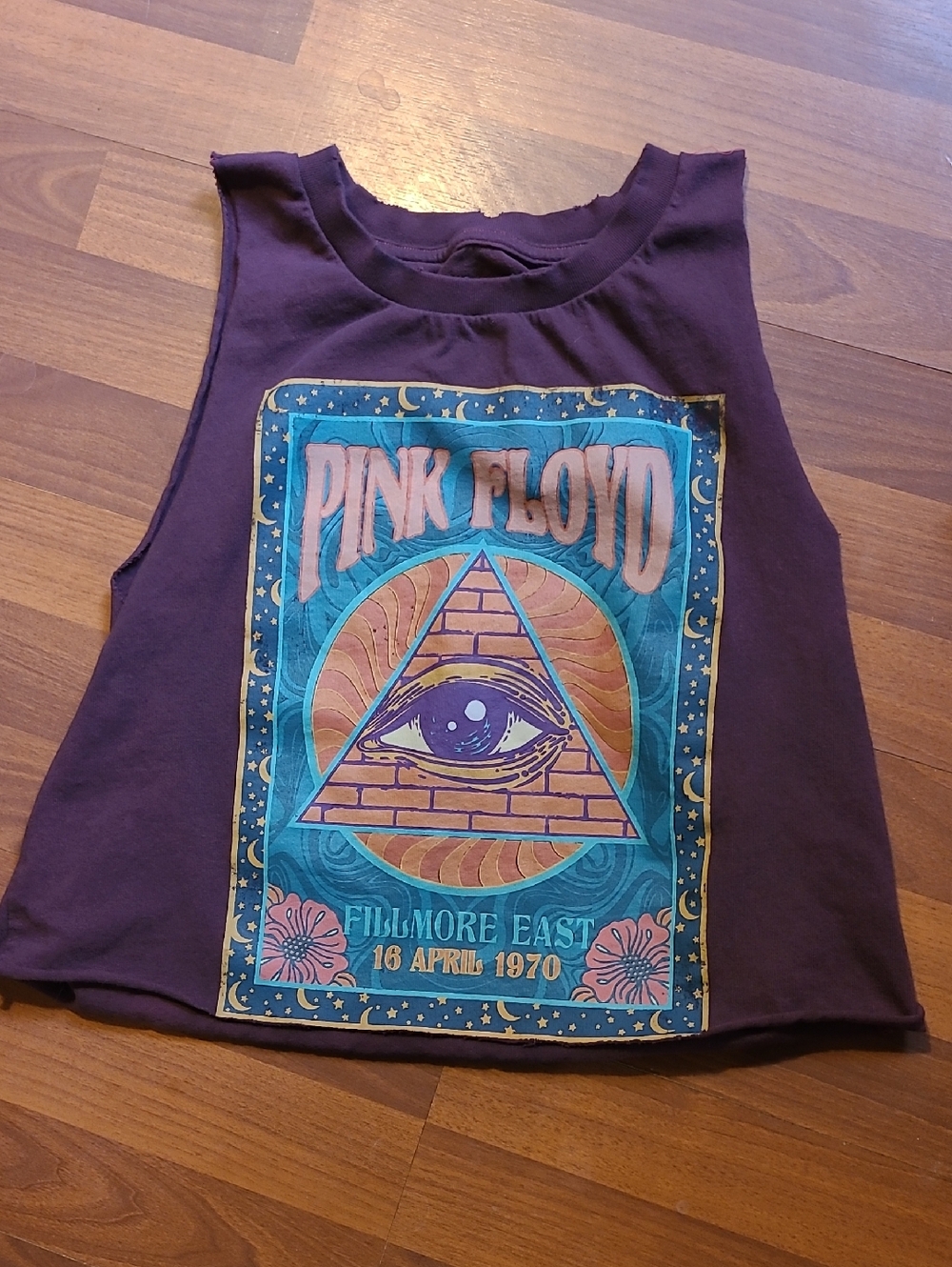 Pink Floyd Maroon Tank with Colorful Psychedelic Graphic
